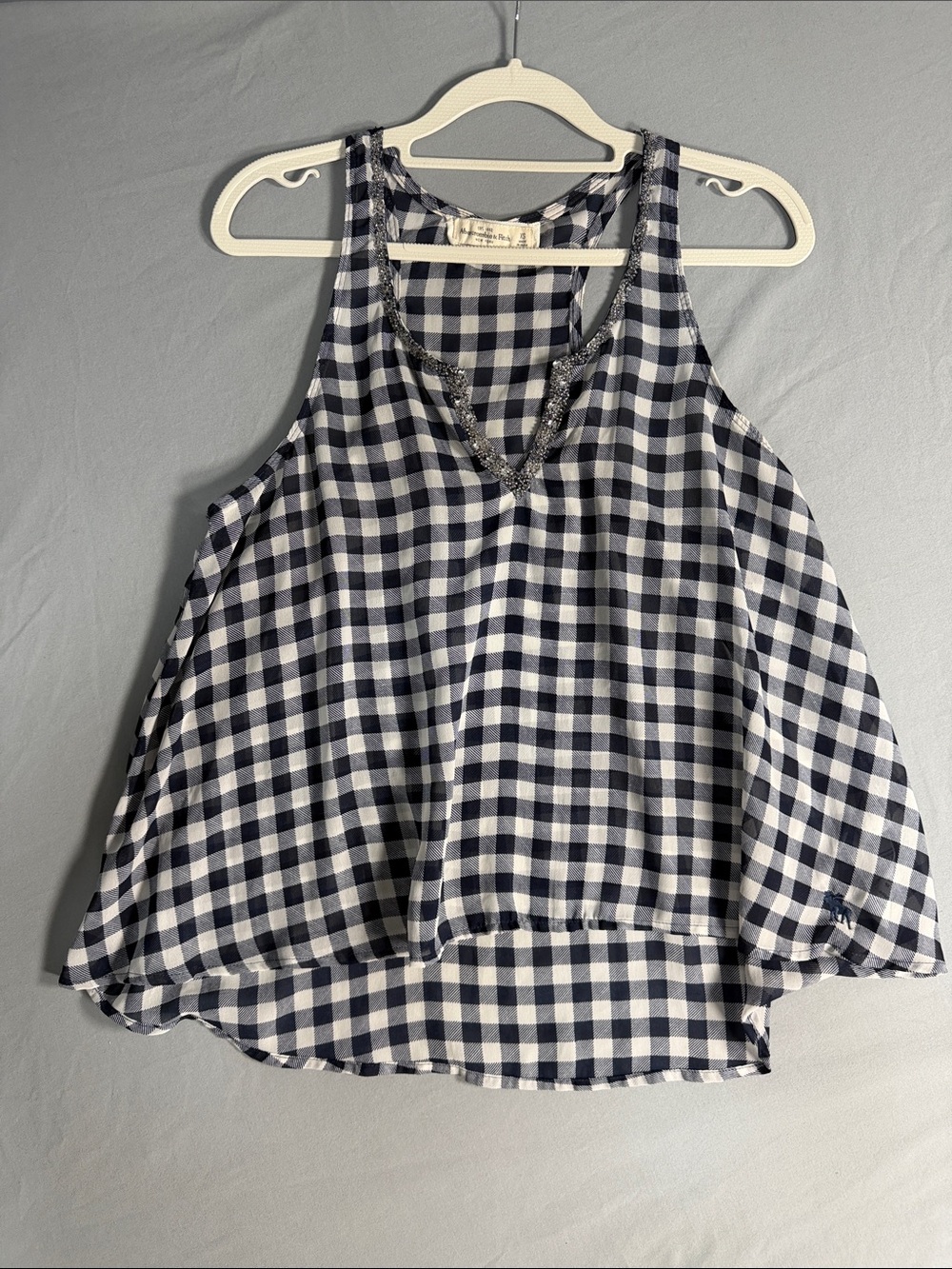 Abercrombie & Fitch Navy and White Gingham V-Neck Tank